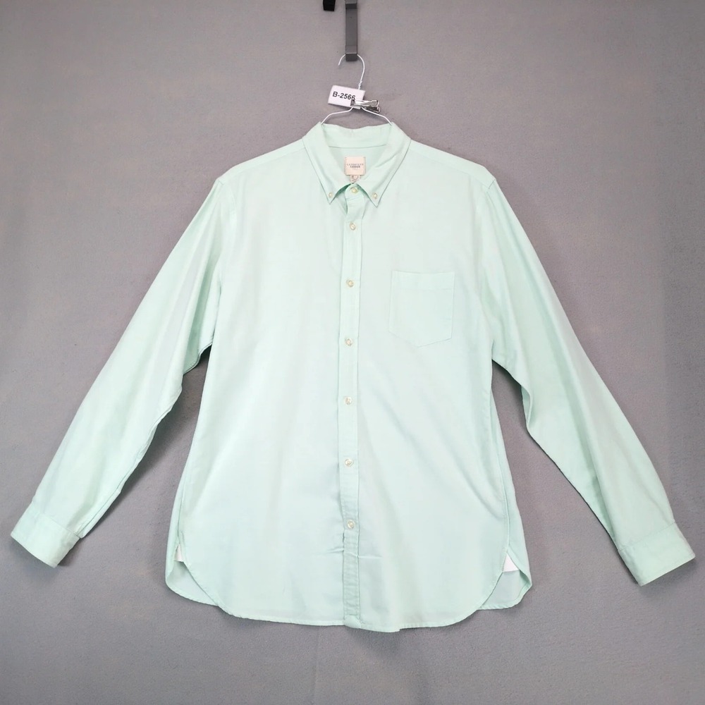 Lands End Canvas Mint Green Oxford Button Down Shirt Mens L Pocket Preppy Office